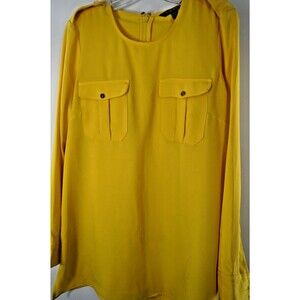 Lauren Ralph Lauren Women Size L Yellow Matte Crepe Utility Blouse Shoulder Tabs
